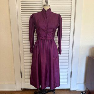 VINTAGE LANZ L/S HIGH NECK PURPLE DRESS WITH FULL SKIRT